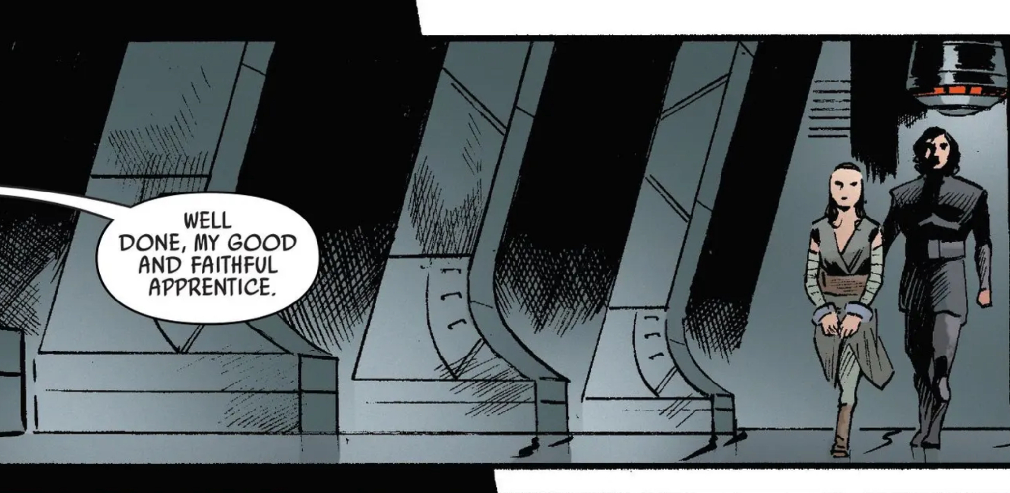 Rey & Kylo Ren in a Star Wars comic panel: "Well done, my good and faithful apprentice."