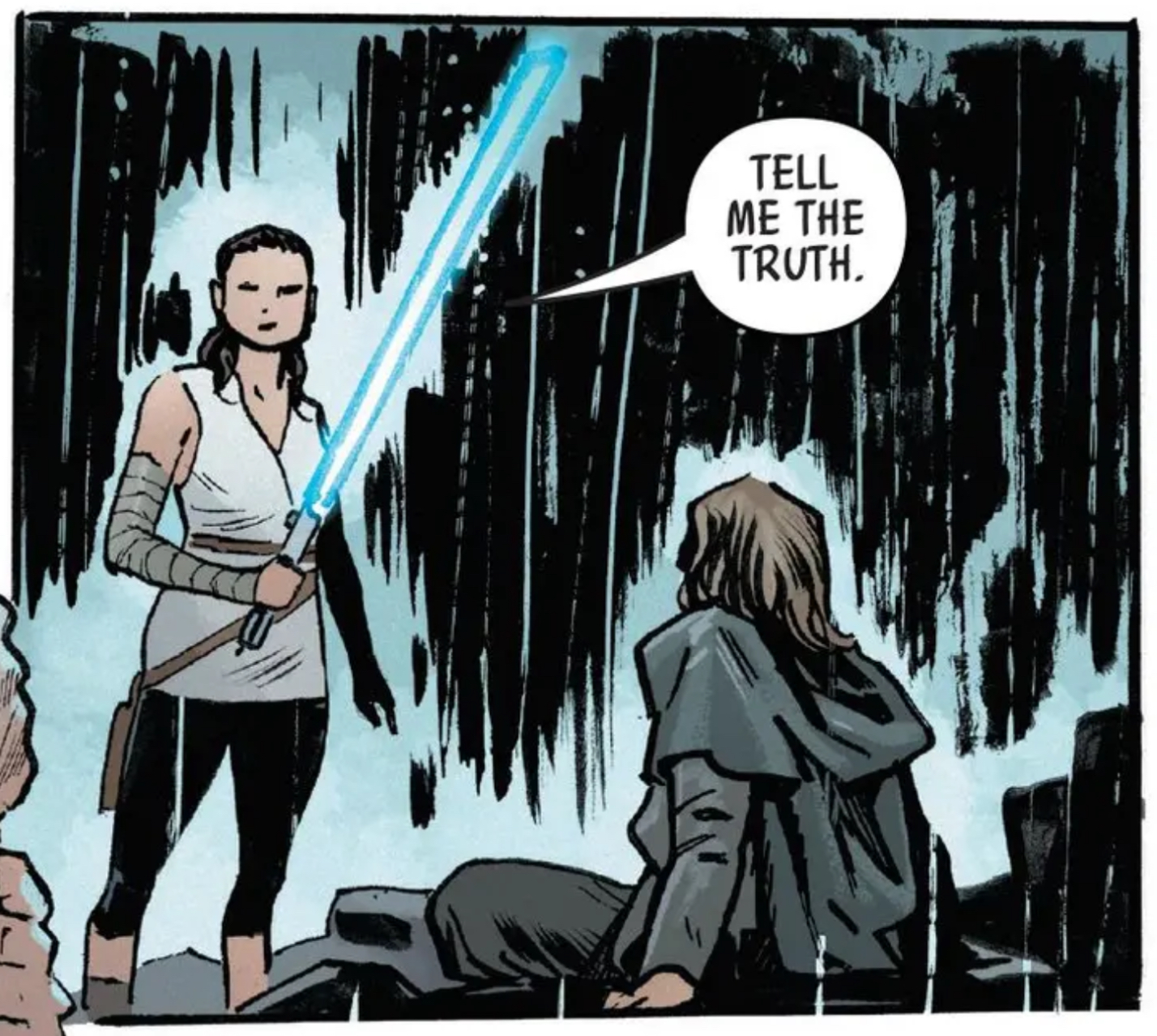 Rey & Luke Skywalker in a Star Wars comic panel: "Tell me the truth."