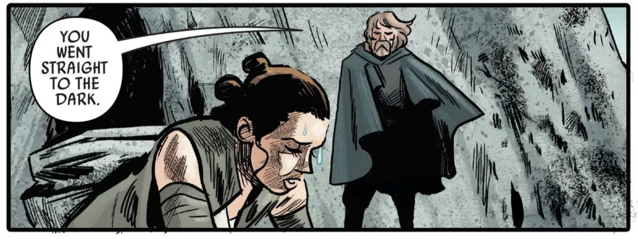 Rey & Luke Skywalker in a Star Wars comic panel: "You went straight to the dark."
