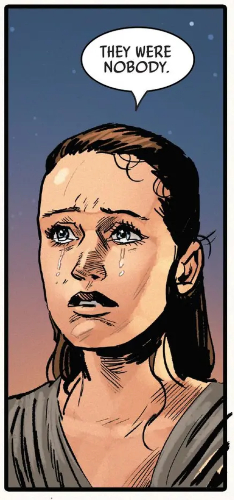 Rey in a Star Wars comic panel: "They were nobody."