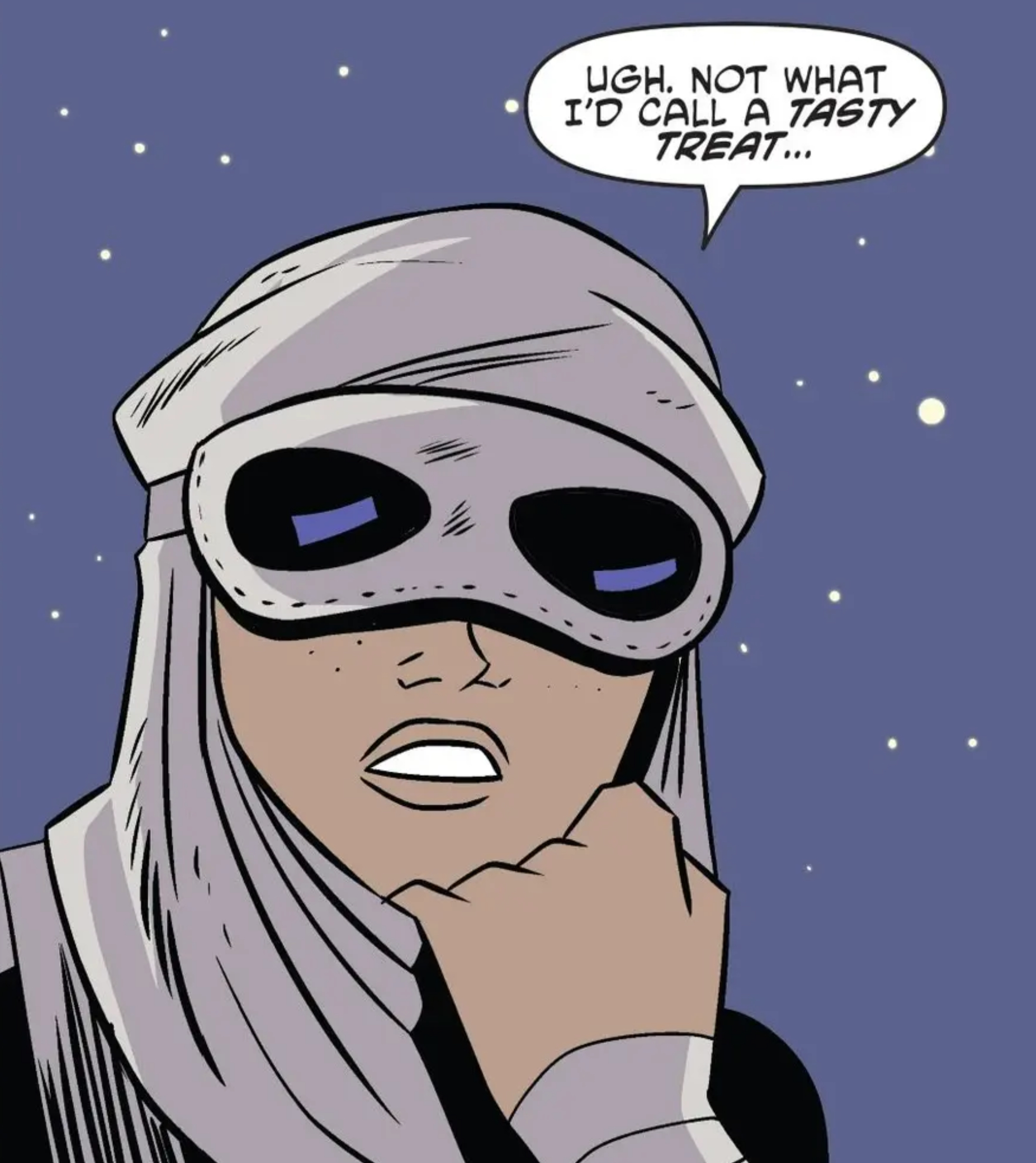 Rey in a Star Wars comic panel: "Ugh. Not what I'd call a tasty treat..."