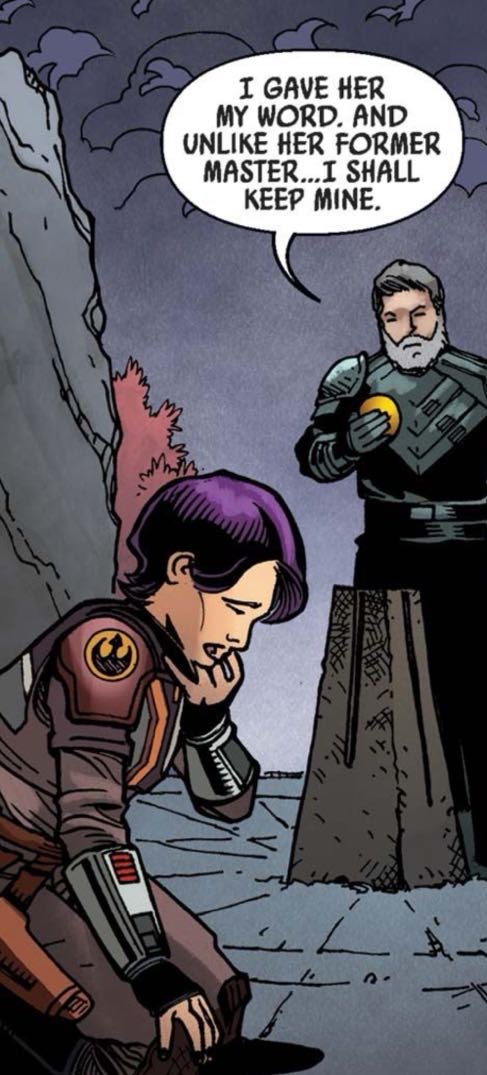 Baylan Skoll & Sabine Wren in a Star Wars comic panel: "I gave her my word. And unlike her former master... I shall keep mine."