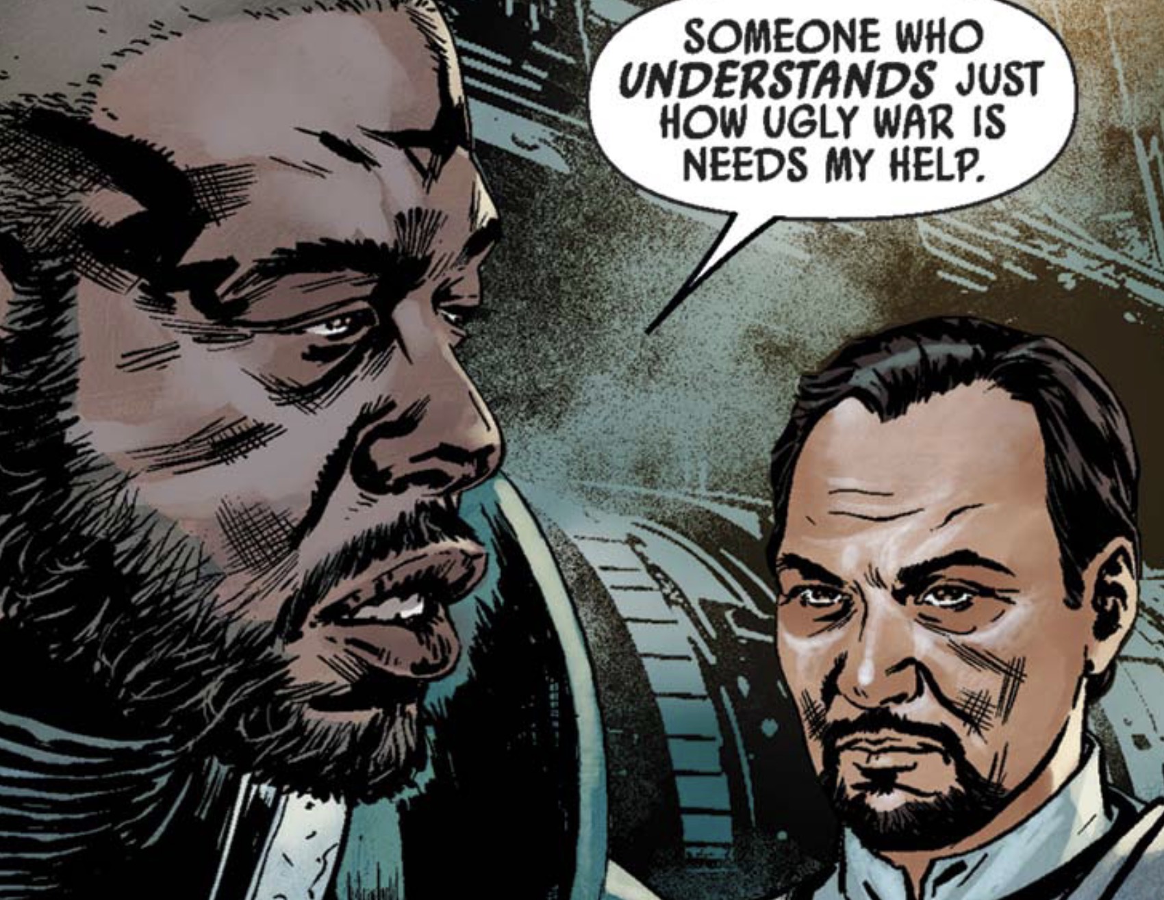 Bail Organa & Saw Gerrera in a Star Wars comic panel: "Someone who understands just how ugly war is needs my help."