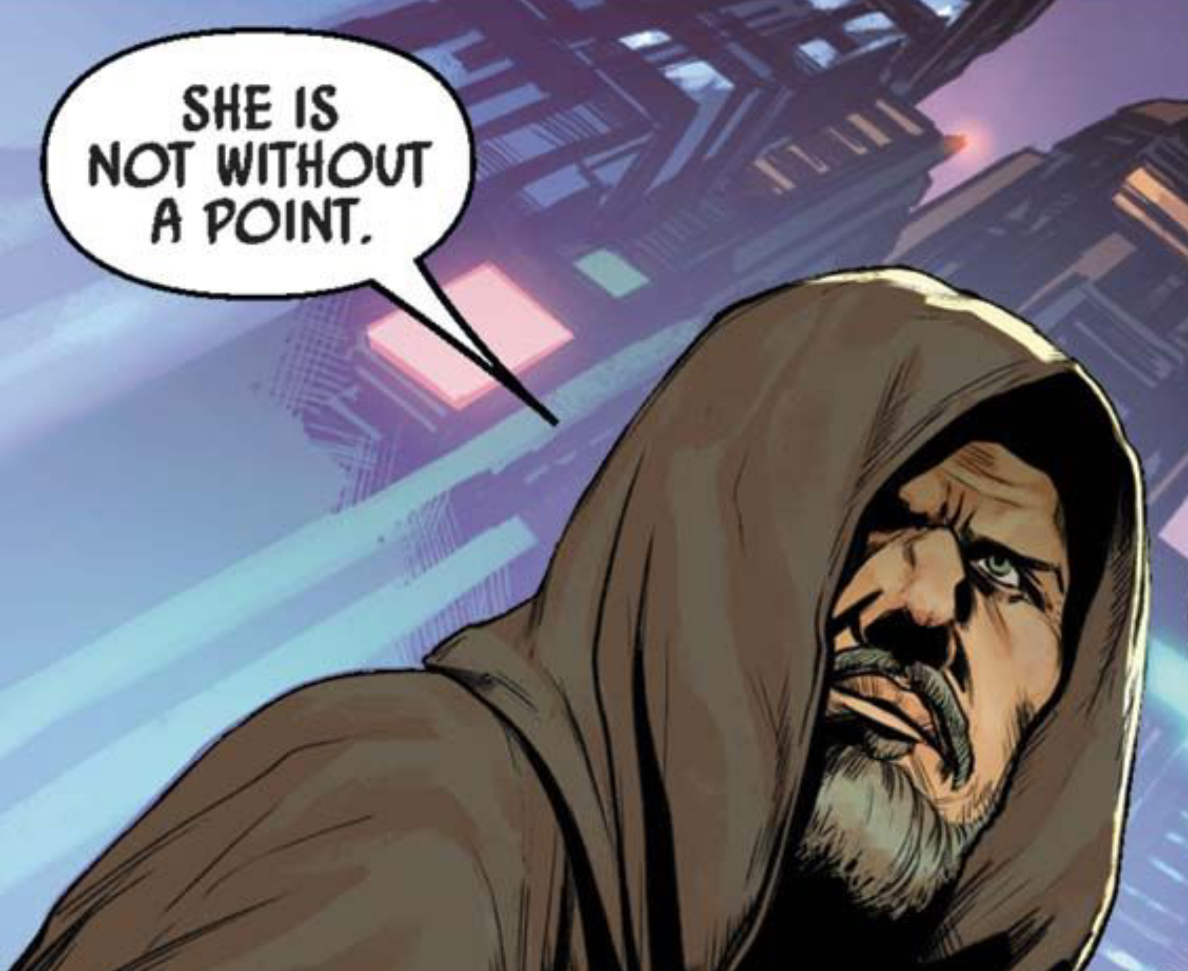 Obi-Wan Kenobi in a Star Wars comic panel: "She is not without a point."