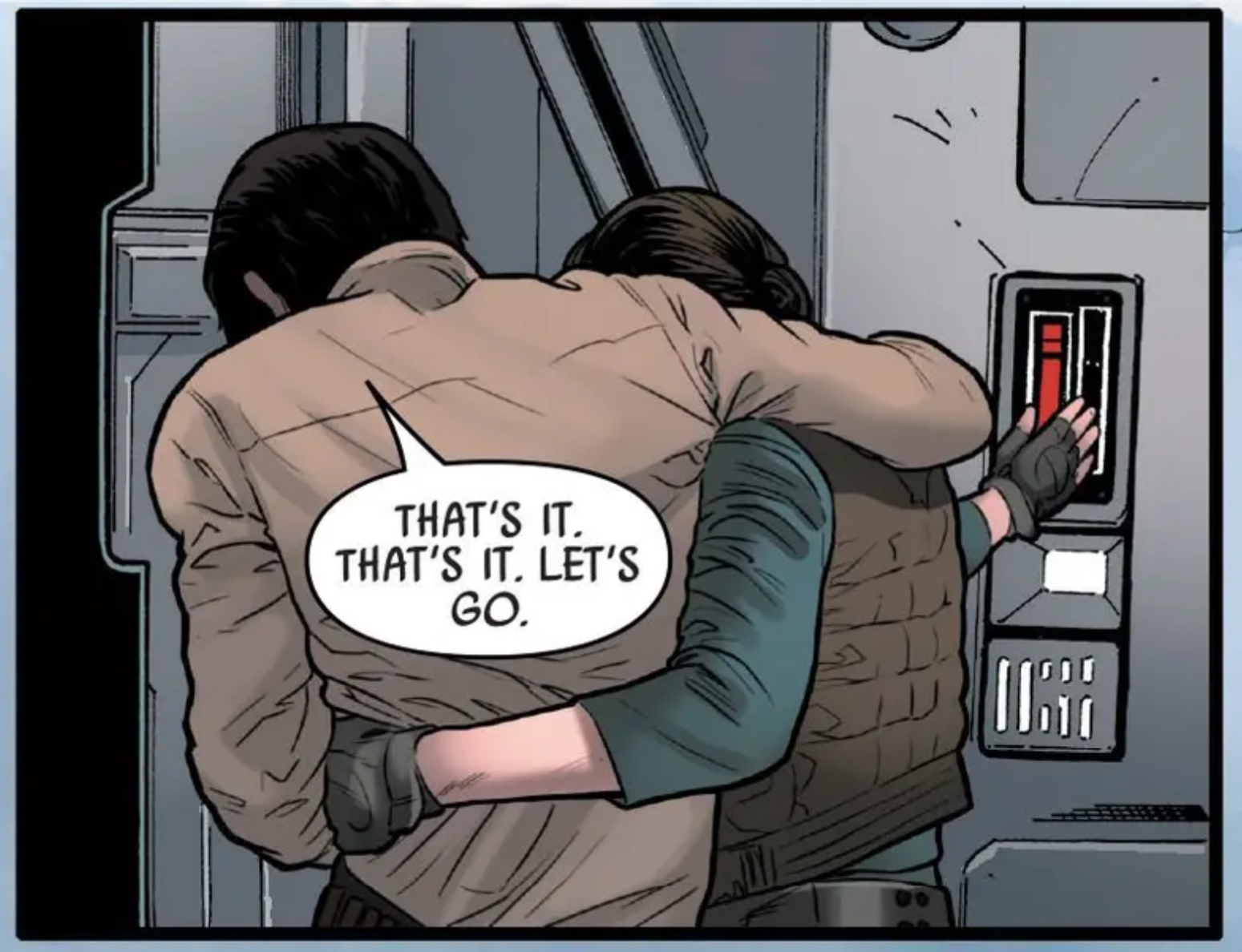 Cassian Andor & Jyn Erso in a Star Wars comic panel: "That's it. That's it. Let's go."