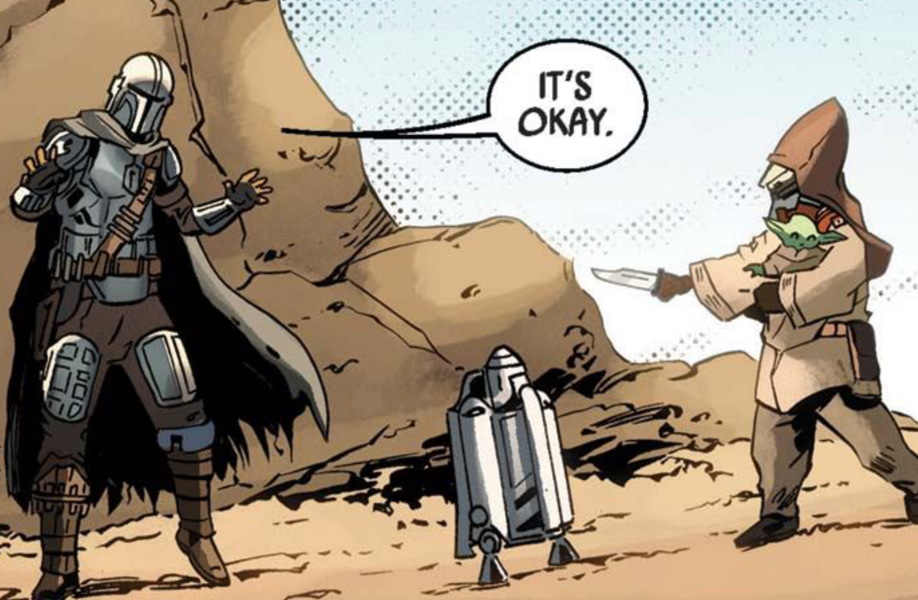 Din Djarin & Grogu in a Star Wars comic panel: "It's okay."
