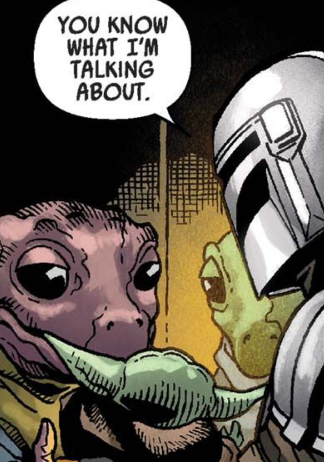 Grogu & Din Djarin in a Star Wars comic panel: "You know what I'm talking about."