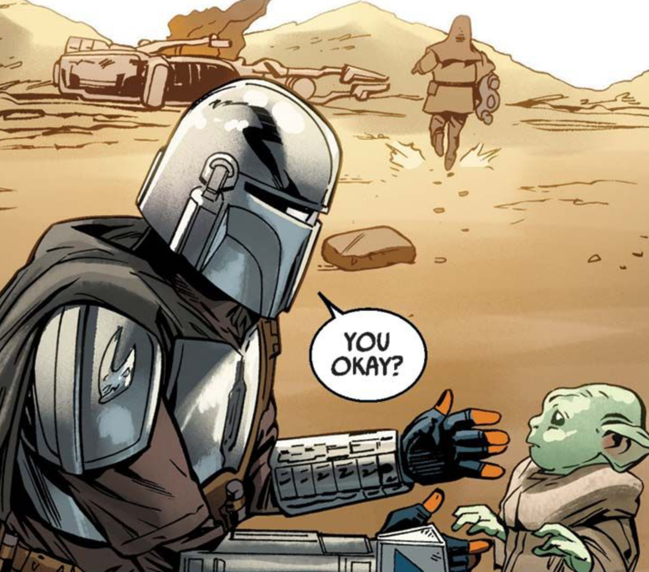 Grogu & Din Djarin in a Star Wars comic panel: "You okay?"