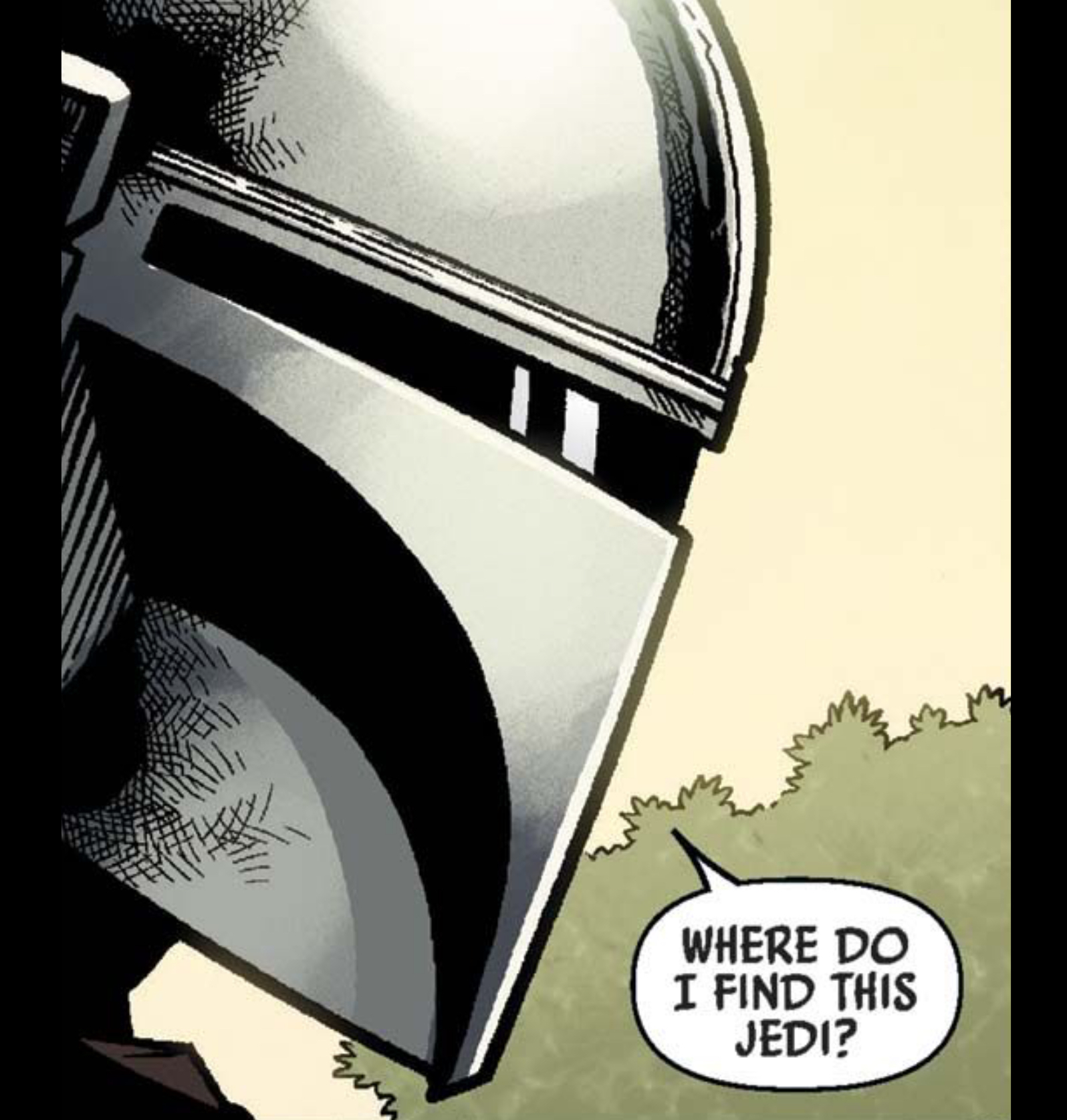 Din Djarin in a Star Wars comic panel: "Where do I find this Jedi?"