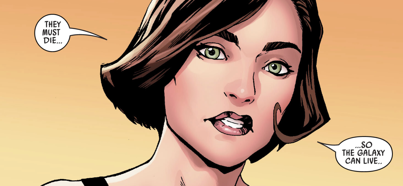 Qi'ra in a Star Wars comic panel: "They must die... ...so the galaxy can live.."