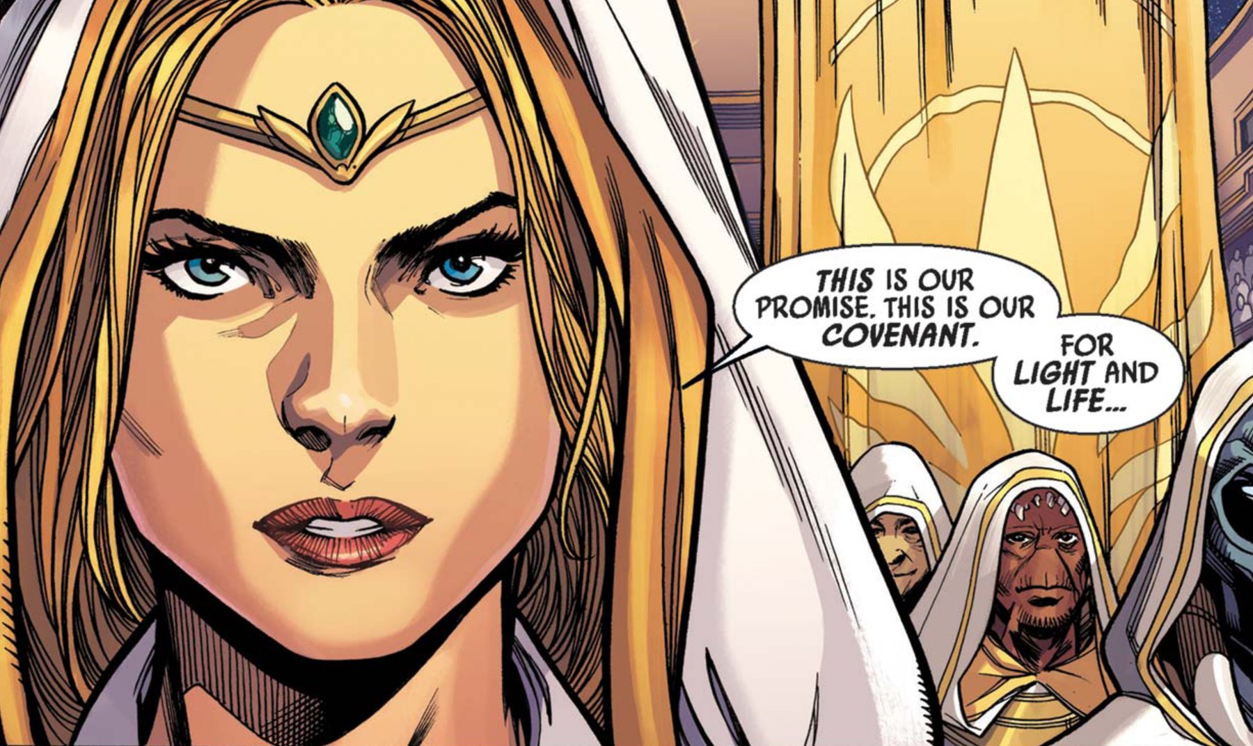 Avar Kriss in a Star Wars comic panel: "This is our promise. This is our covenant. For light and life..."
