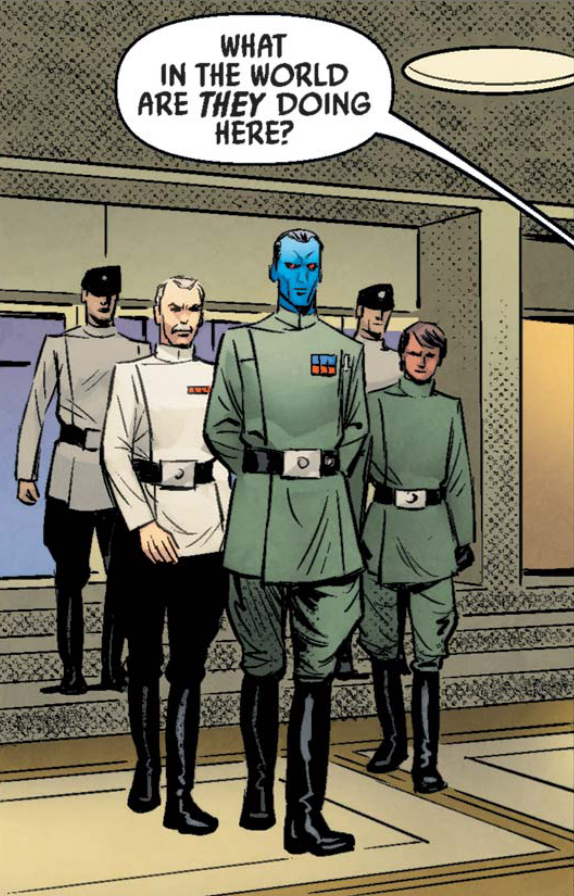 Grand Admiral Thrawn & Wullf Yularen in a Star Wars comic panel: "What in the world are they doing here?"