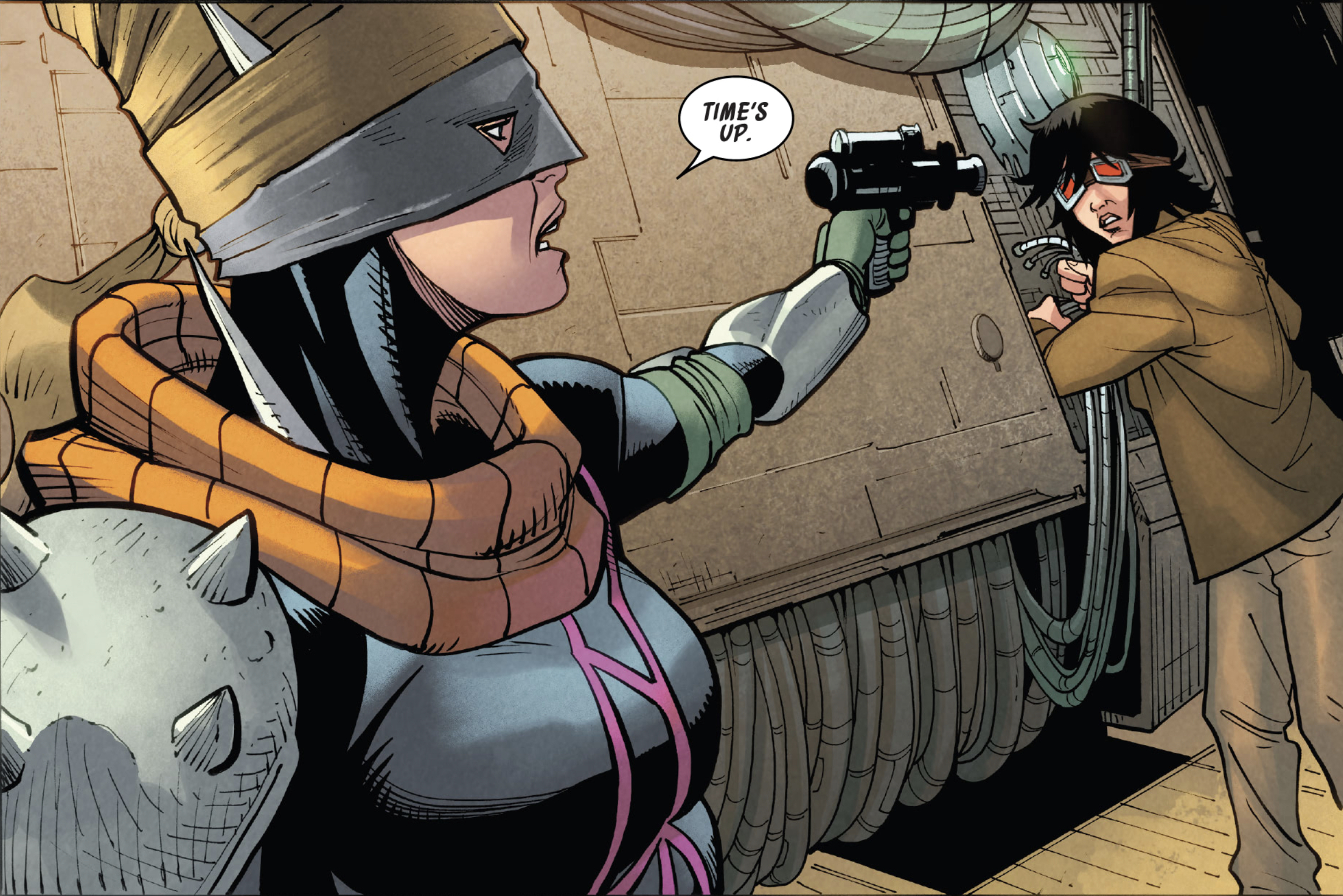 Doctor Aphra in a Star Wars comic panel: "Time's up."