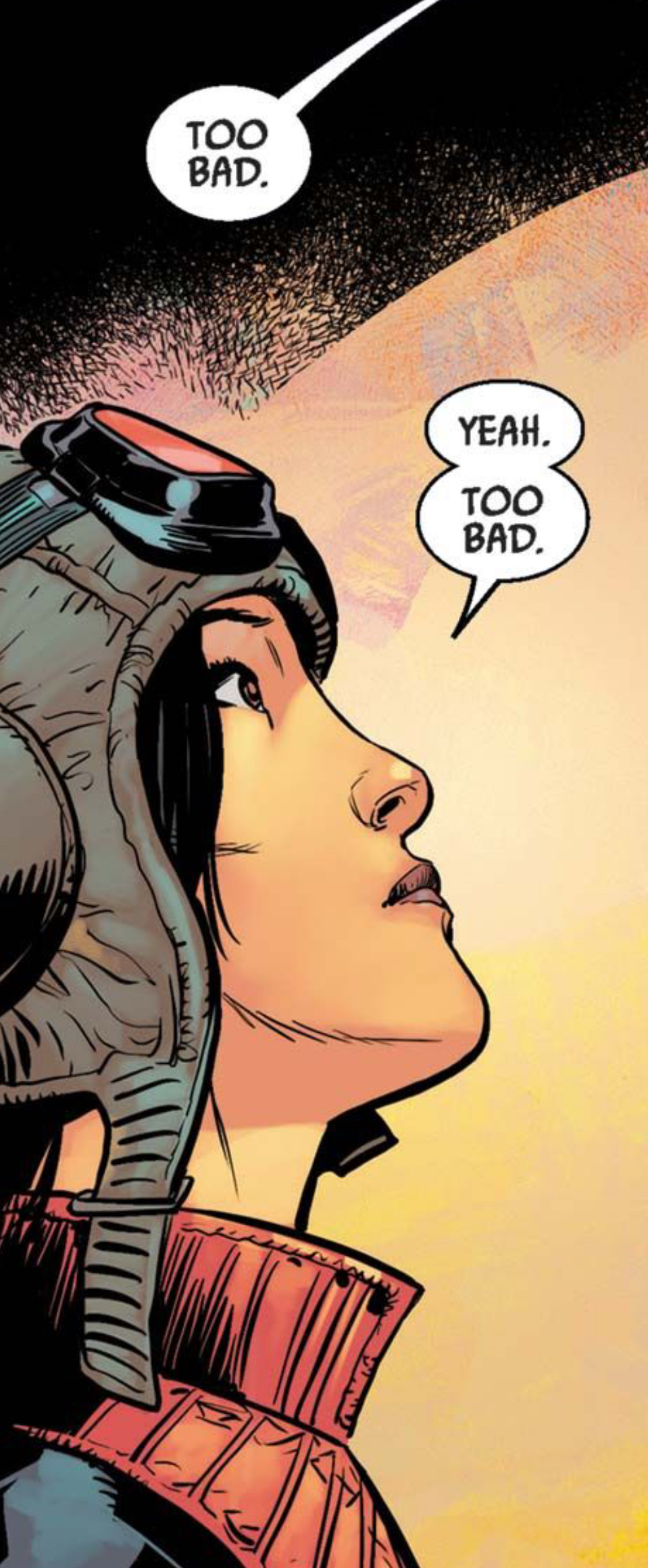 Doctor Aphra in a Star Wars comic panel: "Too bad. Yeah. Too bad."