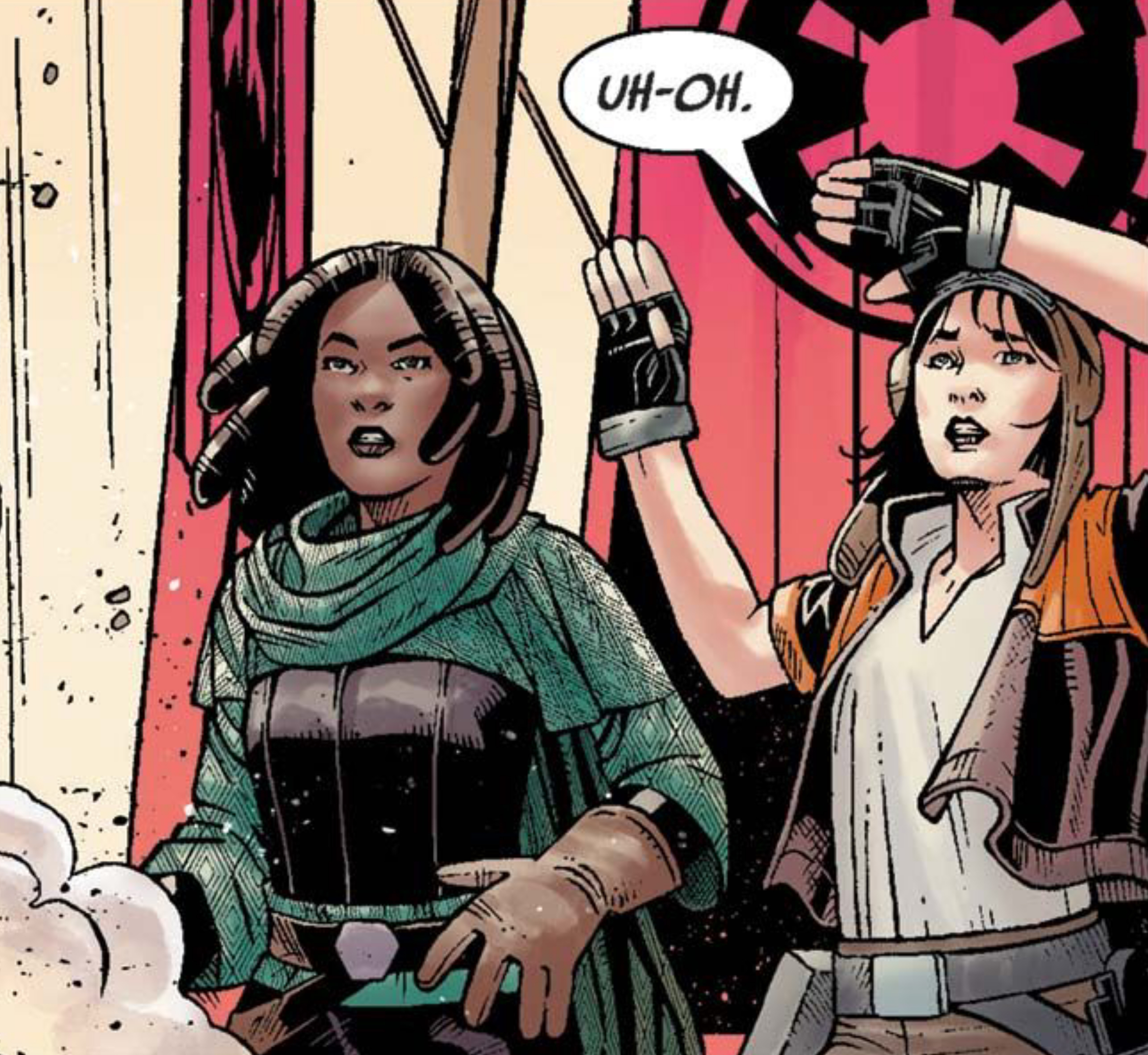 Sana Starros & Doctor Aphra in a Star Wars comic panel: "Uh-oh."