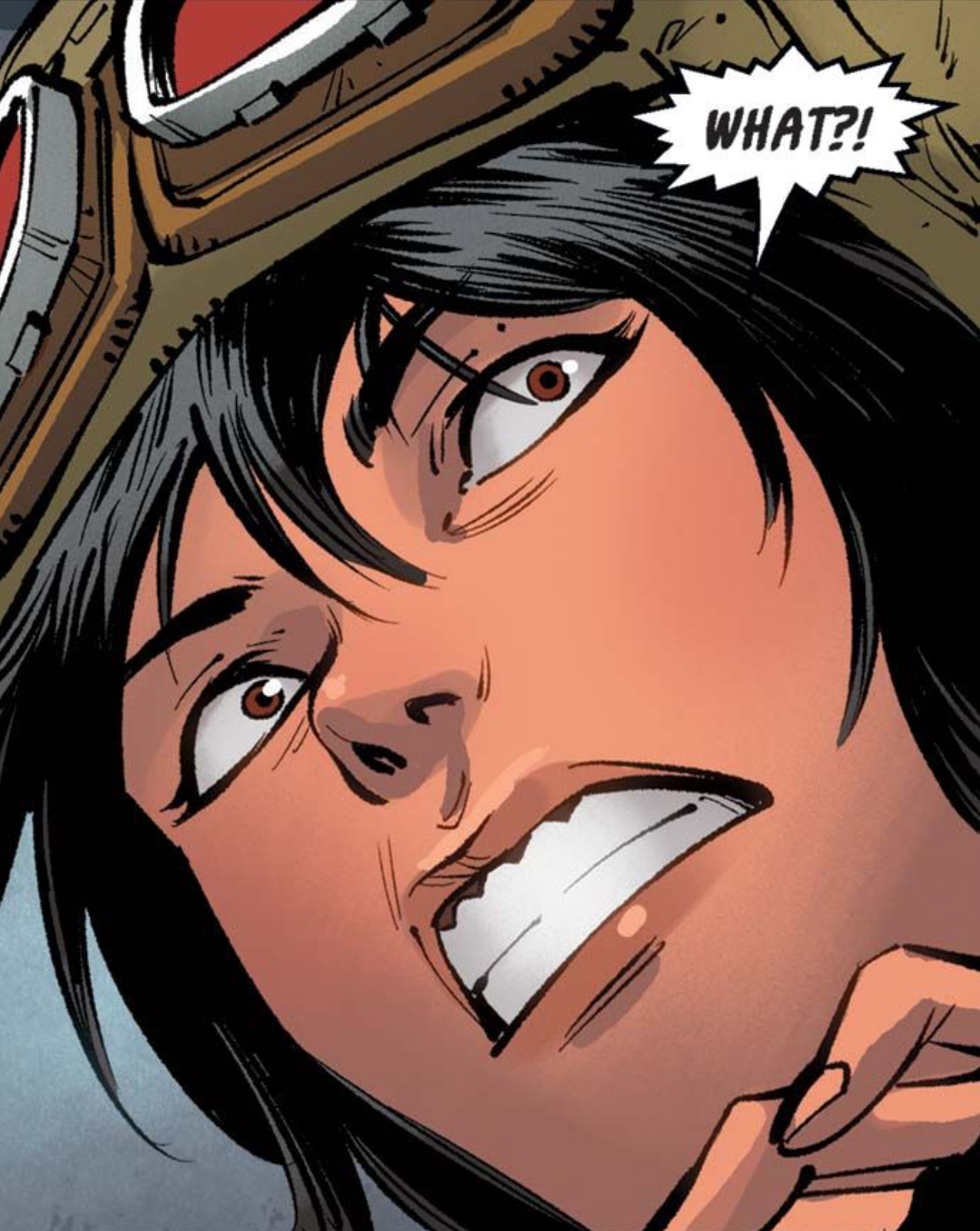 Doctor Aphra in a Star Wars comic panel: "What?!"