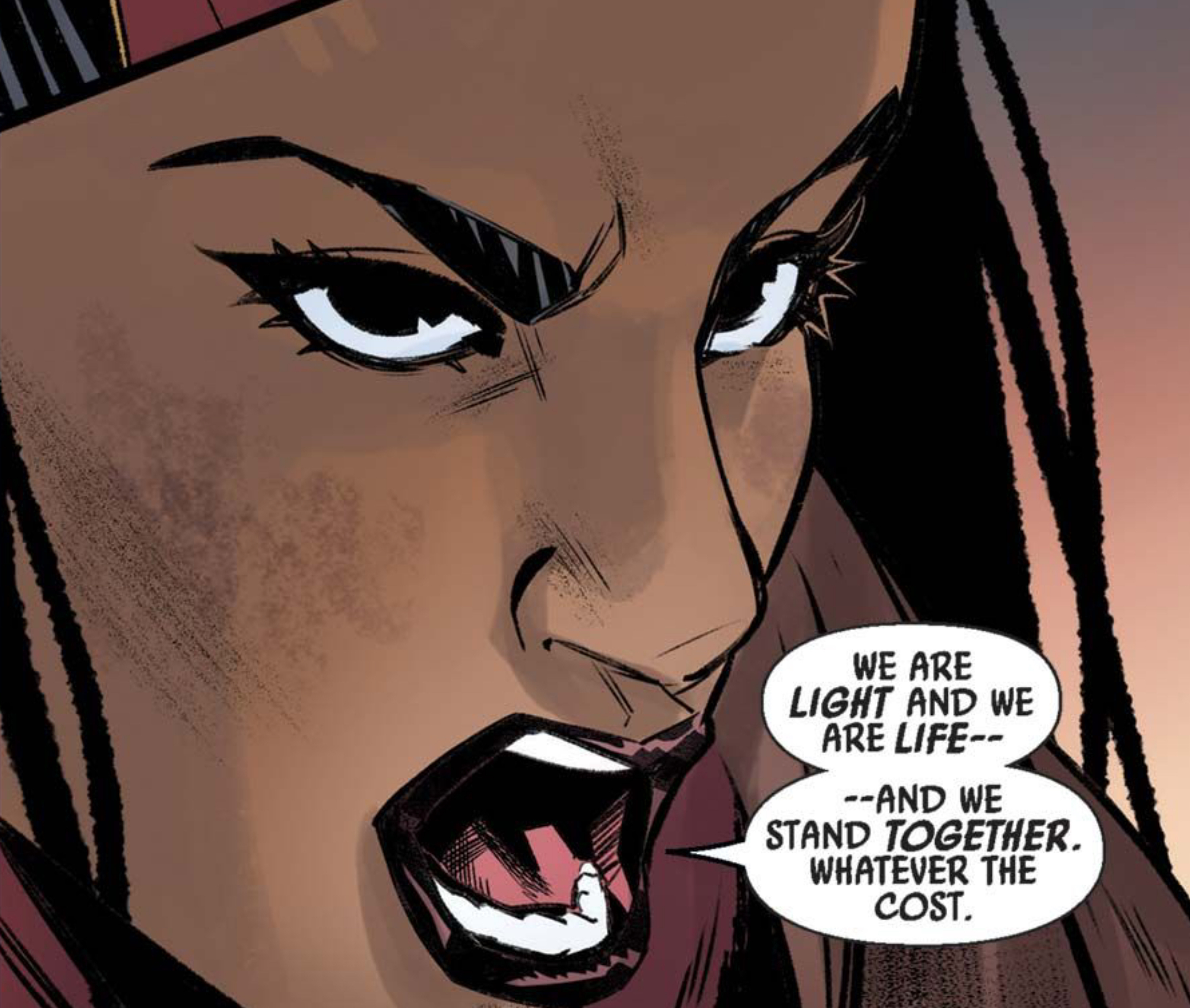Keeve Trennis in a Star Wars comic panel: "We are light and we are life and we stand together. Whatever the cost."