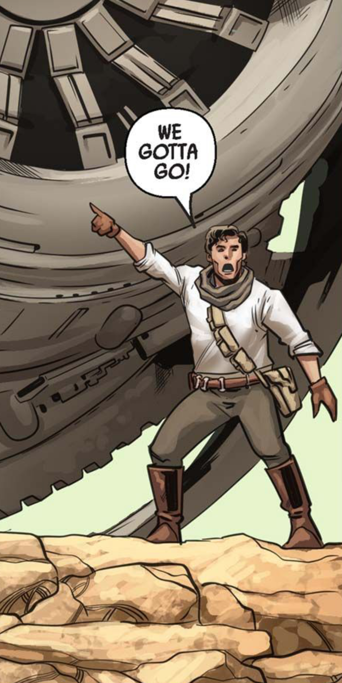 Poe Dameron in a Star Wars comic panel: "We gotta go!"