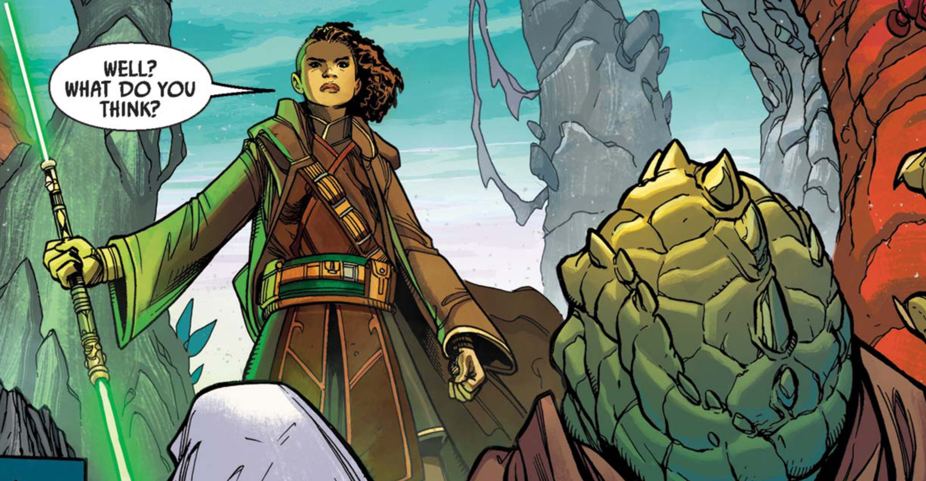 Keeve Trennis & Sskeer in a Star Wars comic panel: "Well? What do you think?"