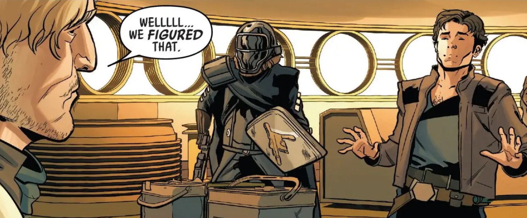 Luke Skywalker & Han Solo in a Star Wars comic panel: "Welllll... we figured that."