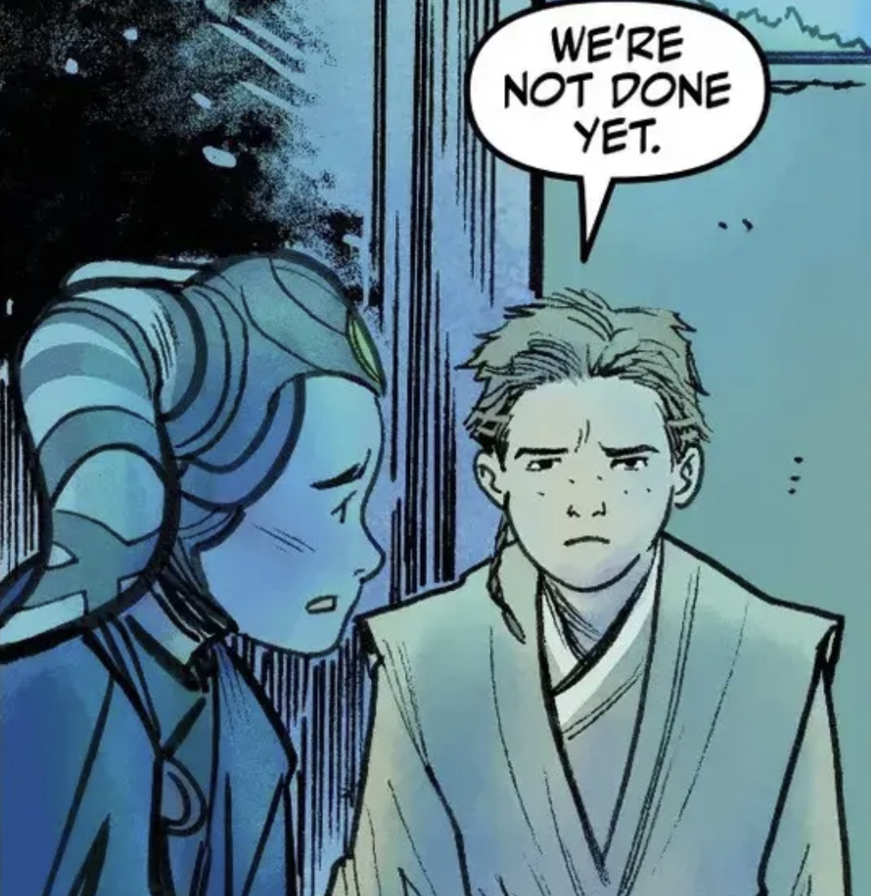 Anakin Skywalker in a Star Wars comic panel: "We're not done yet."