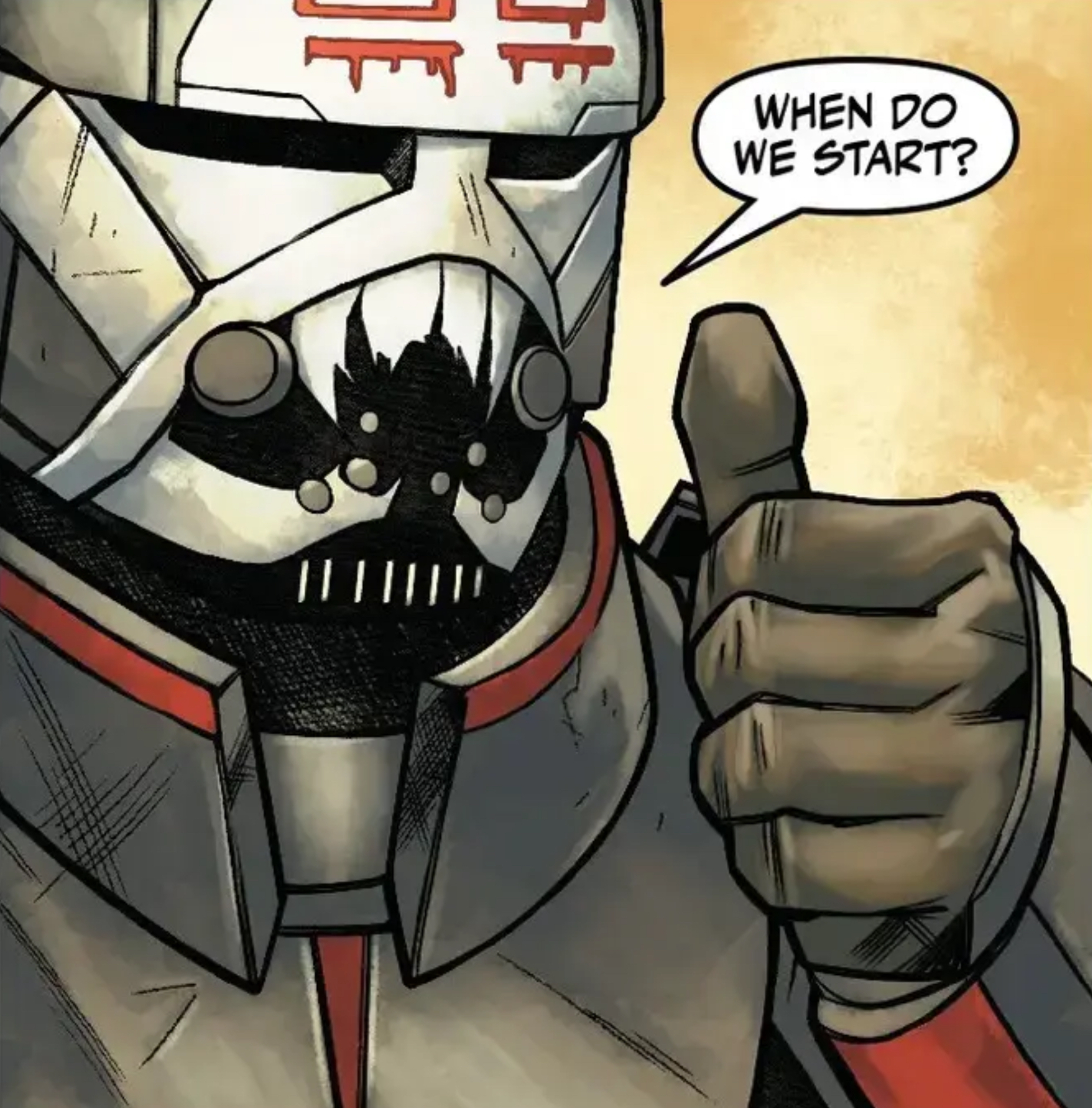Wrecker in a Star Wars comic panel: "When do we start?"