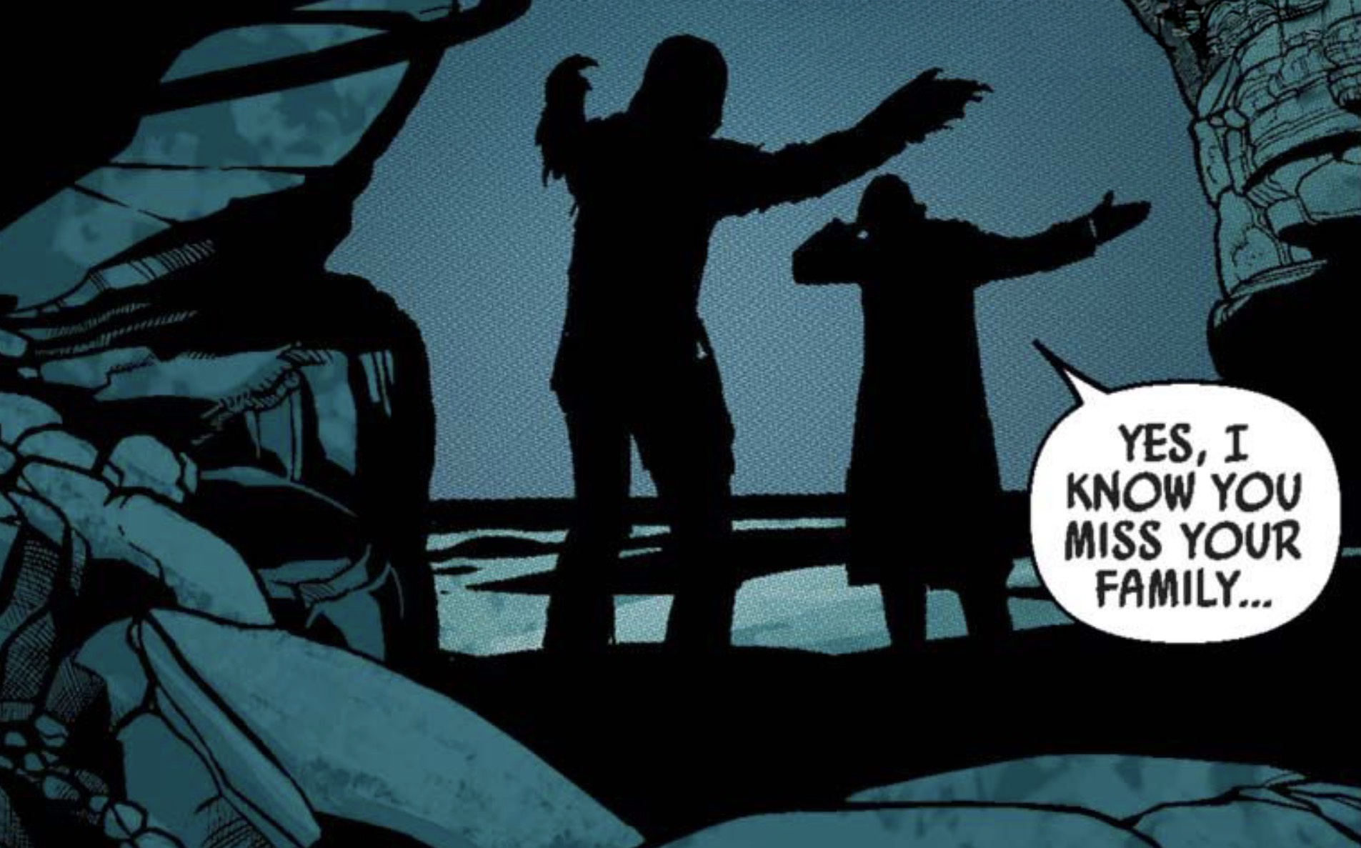 Chewbacca & Han Solo in a Star Wars comic panel: "Yes, I know you miss your family..."
