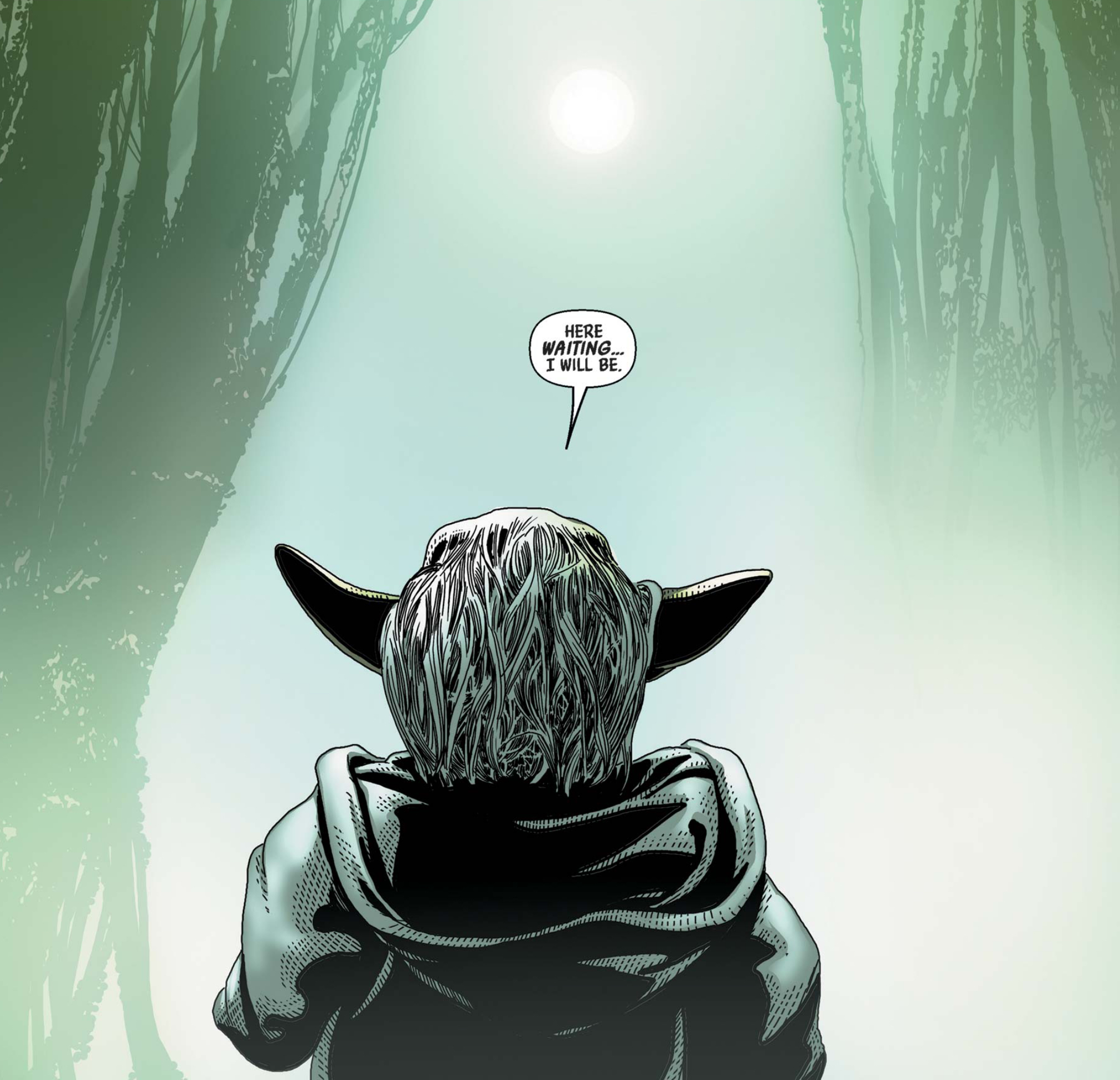 Yoda in a Star Wars comic panel: "Here waiting... I will be."