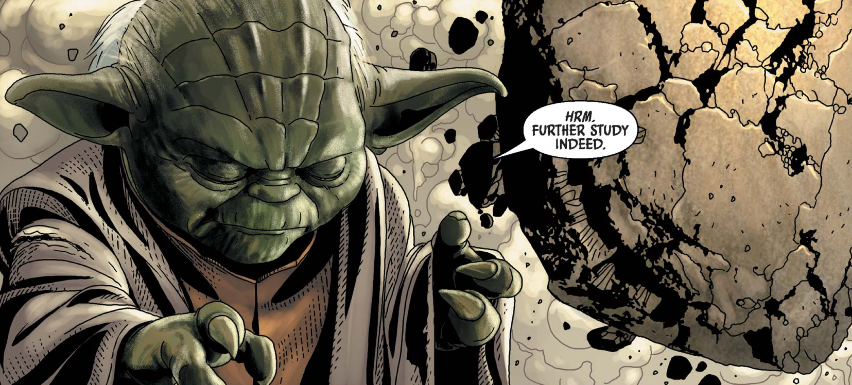 Yoda in a Star Wars comic panel: "Hrm. Further study indeed."
