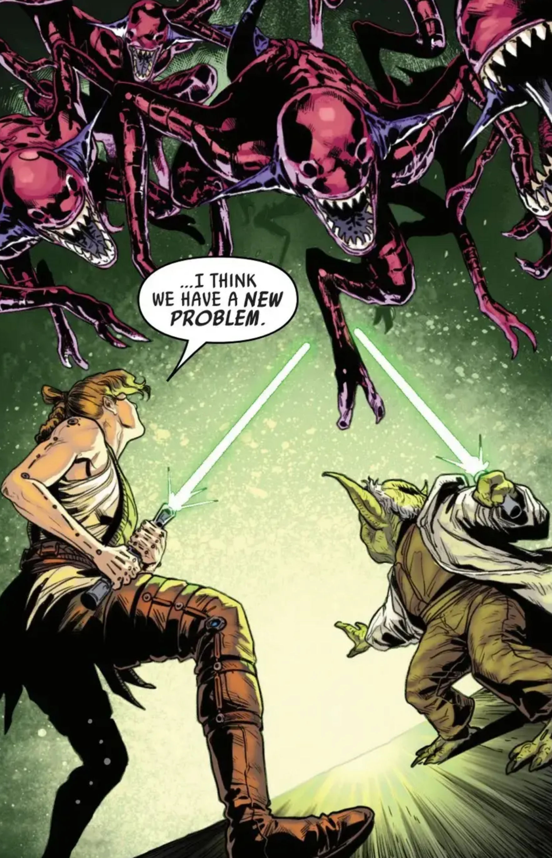 Yoda in a Star Wars comic panel: "...I think we have a new problem."