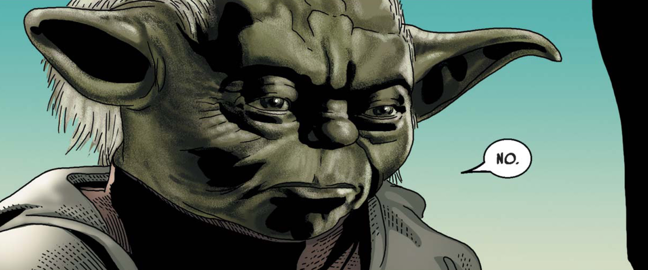 Yoda in a Star Wars comic panel: "No."