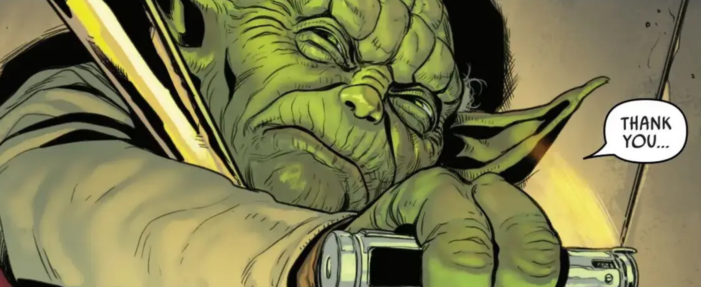 Yoda in a Star Wars comic panel: "Thank you..."
