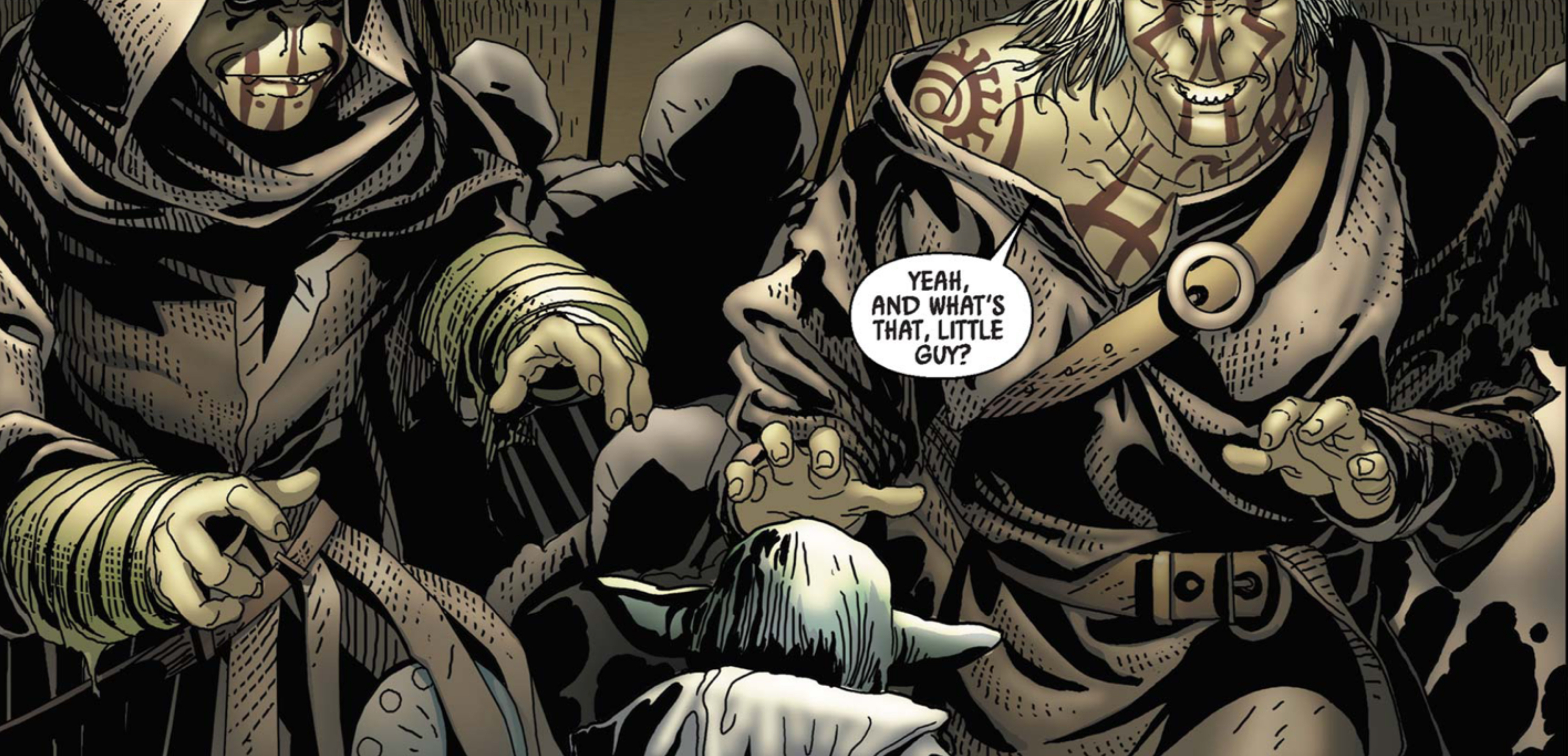 Yoda in a Star Wars comic panel: "Yeah, and what's that, little guy?"