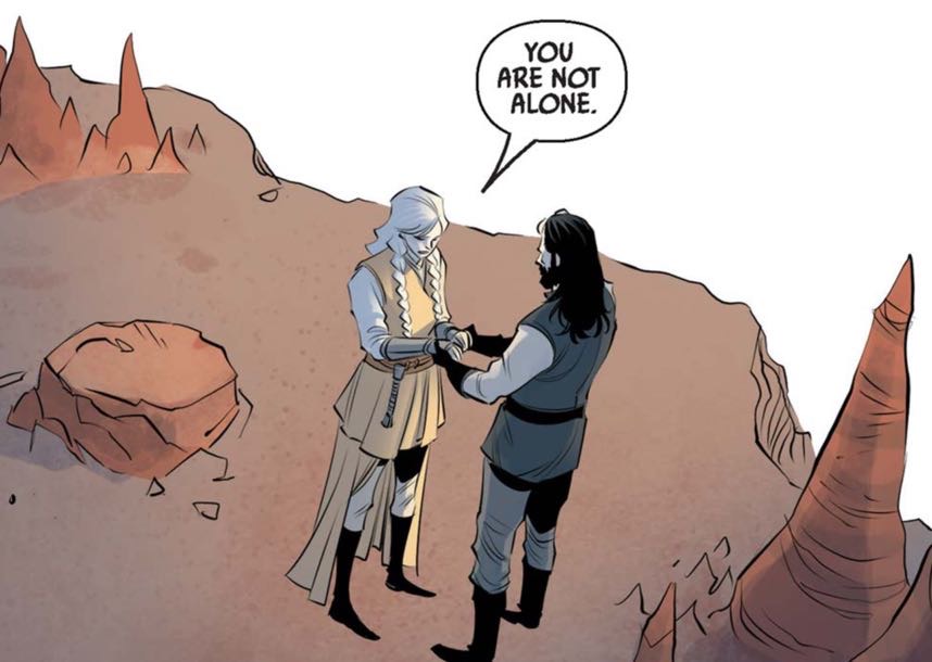 Avar Kriss & Elzar Mann in a Star Wars comic panel: "You are not alone."