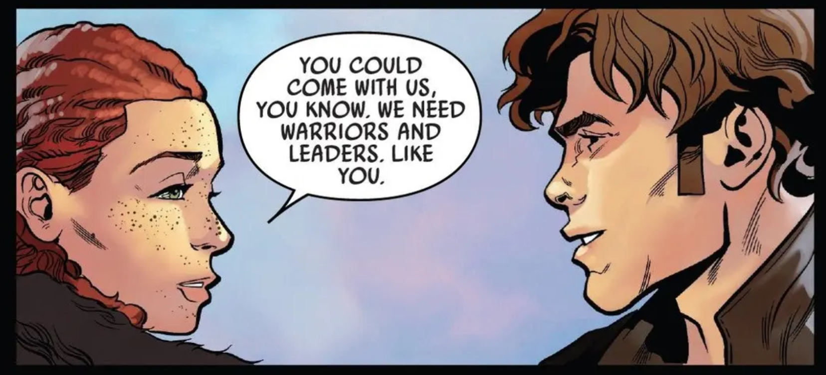 Zeen Mrala & Lula Talisola in a Star Wars comic panel: "You could come with us, you know. We need warriors and leaders. Like you."