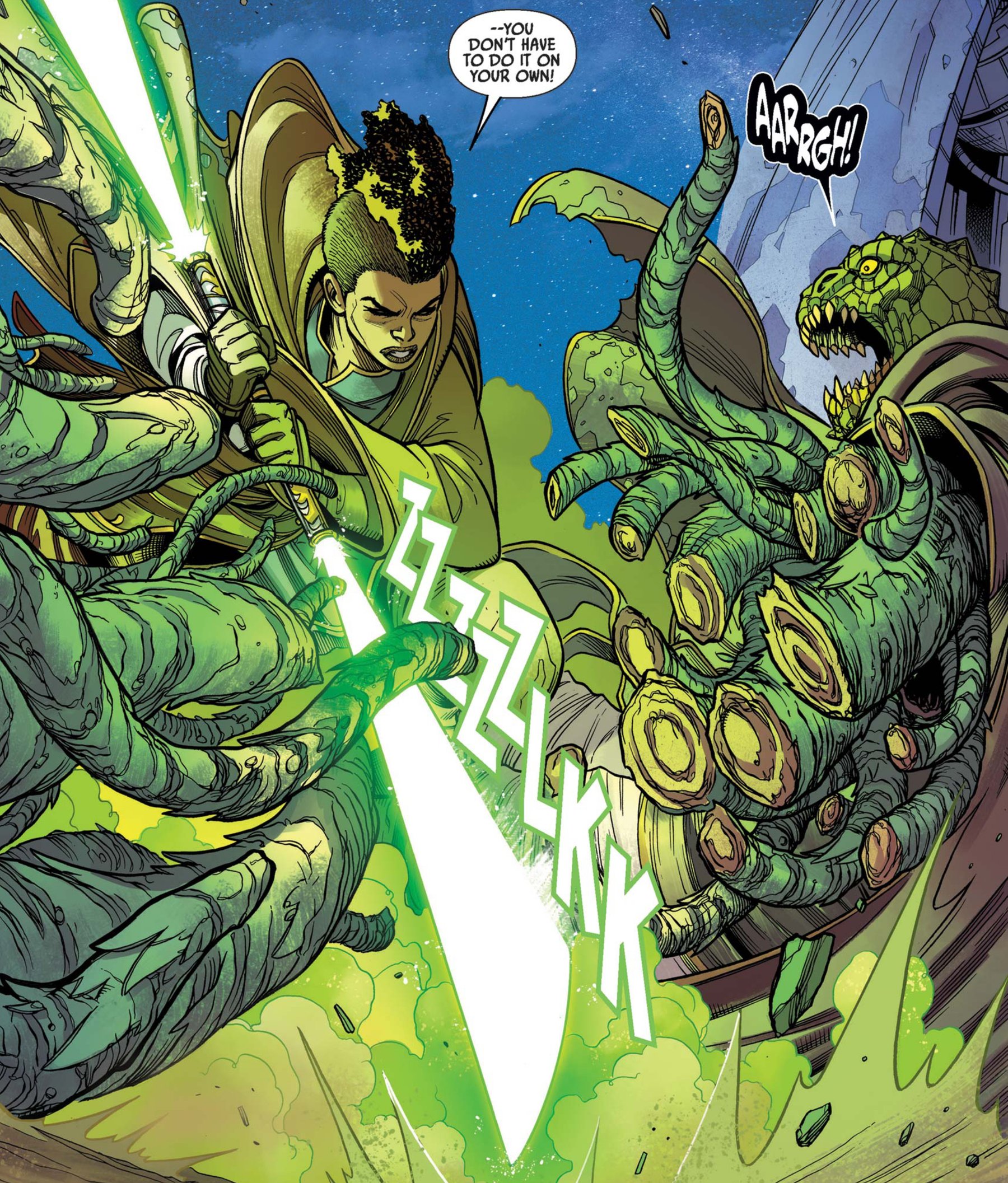 Keeve Trennis & Sskeer in a Star Wars comic panel: "You dont have to do it on your own"