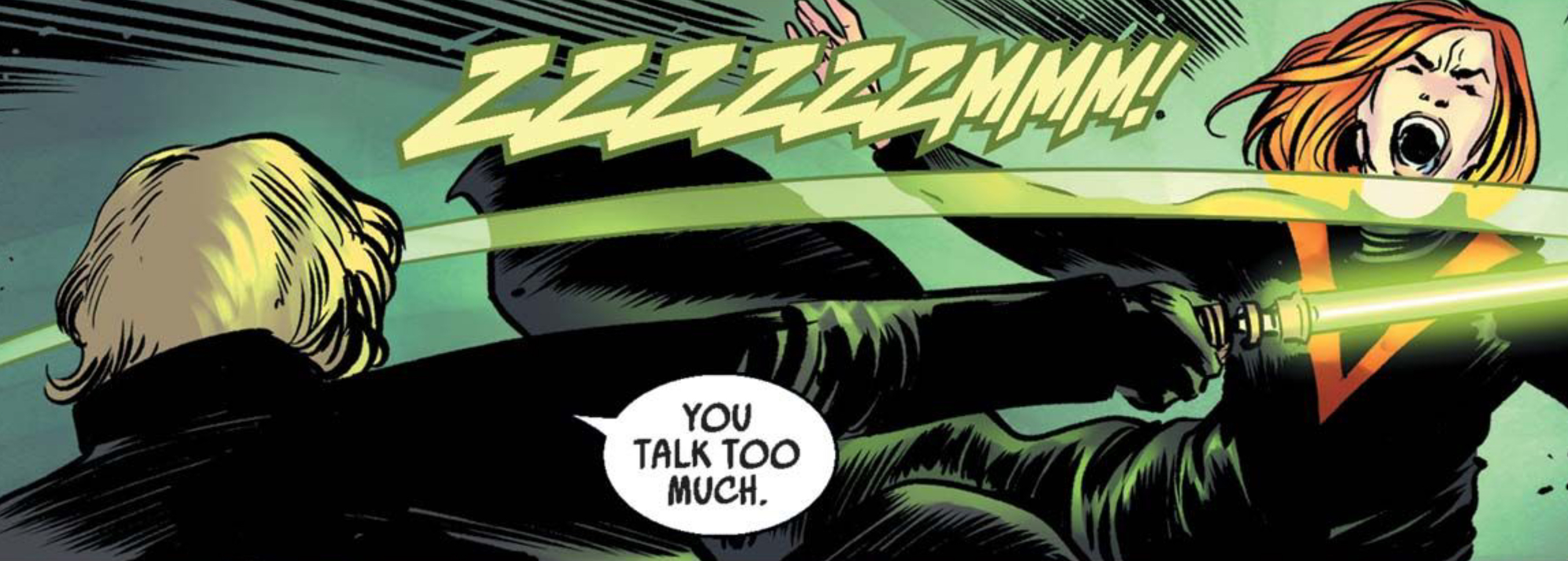 Luke Skywalker & Mara Jade in a Star Wars comic panel: "You talk too much."