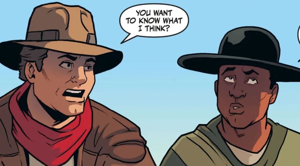 Poe Dameron & Finn in a Star Wars comic panel: "You want to know what I think?"