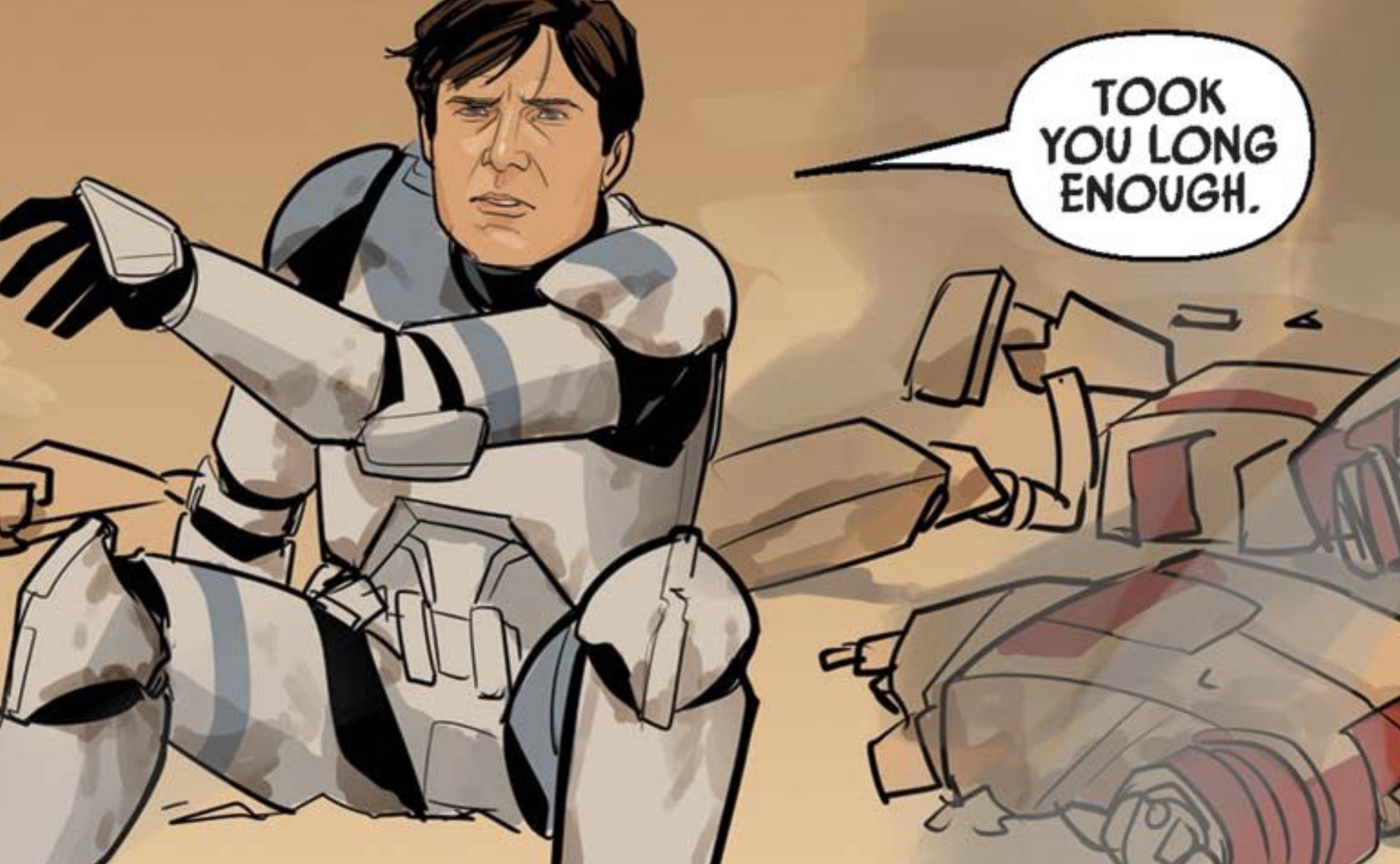 Han Solo in a Star Wars comic panel: "Took you long enough."