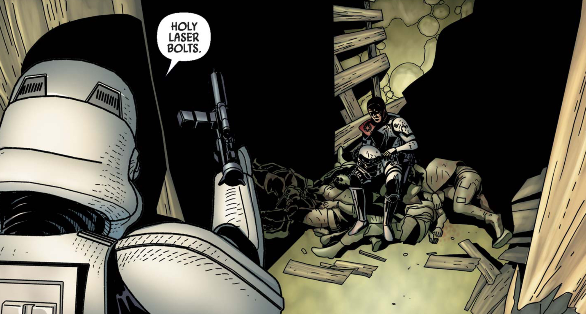 stormtrooper in a Star Wars comic panel: "Holy laser bolts."
