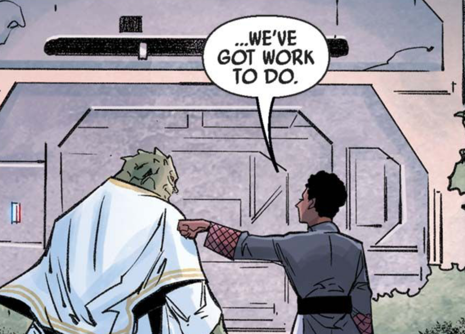 Sskeer & Keeve Trennis in a Star Wars comic panel: "...we've got work to do."
